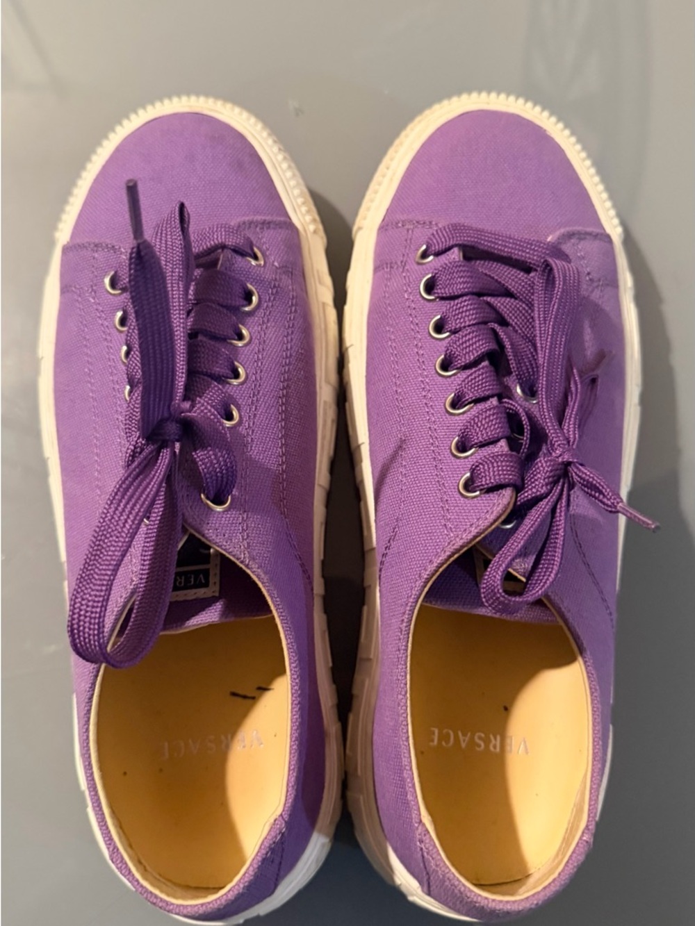 Versace Purple Low-Top Canvas Lace-Up Sneakers